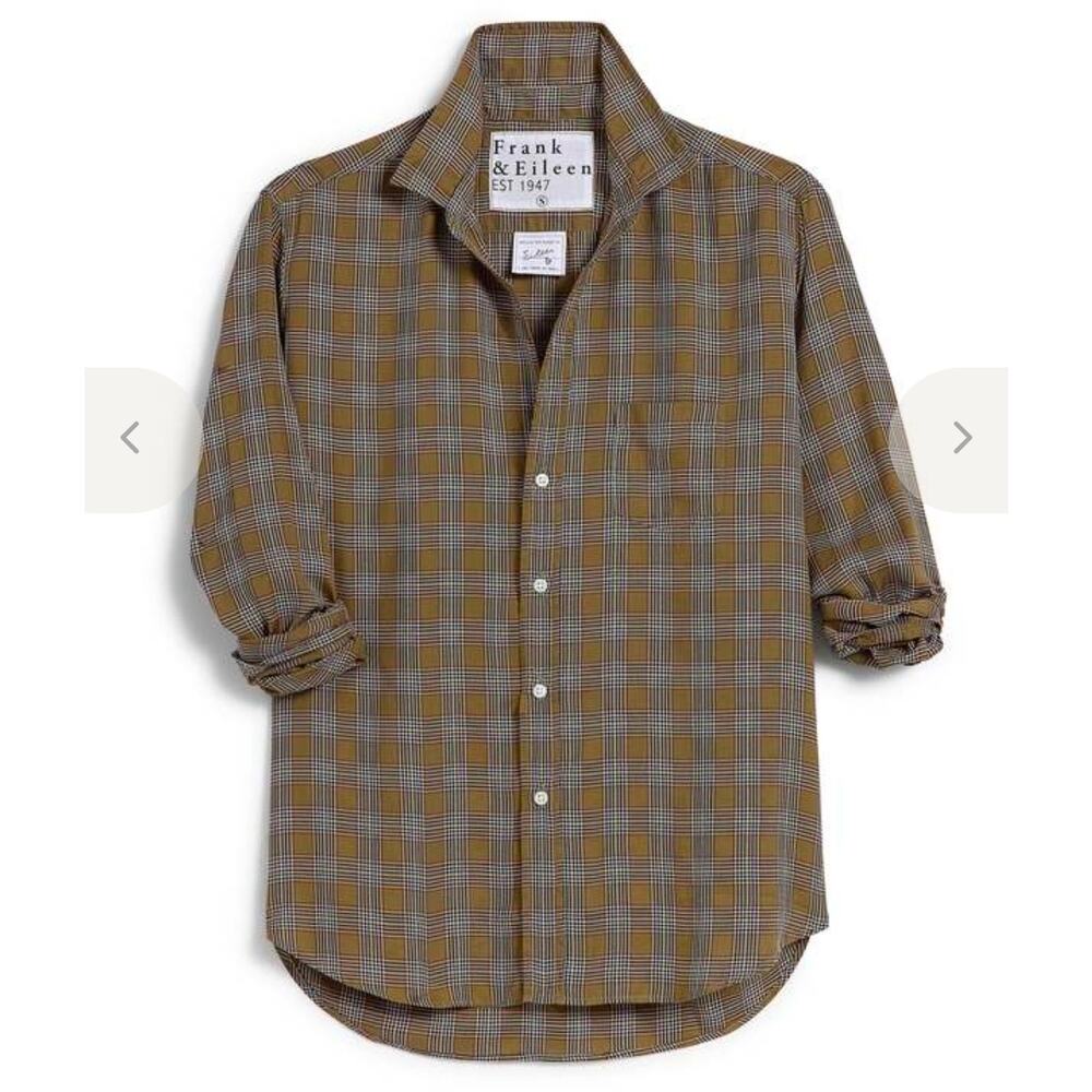 Frank & Eileen Relaxed Button-Up Shirt size Small Army Green Plaid Glitter New